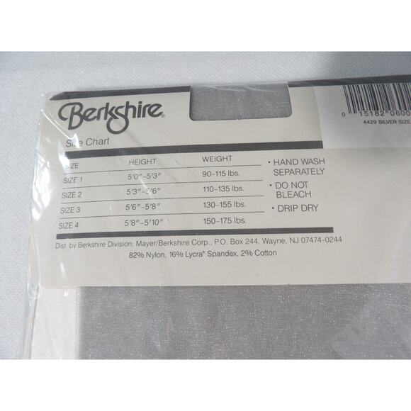 Berkshire Shimmers Panty Hose Control Top Silver Size 1 Sandalfoot Vintage 1985 - Picture 4 of 6